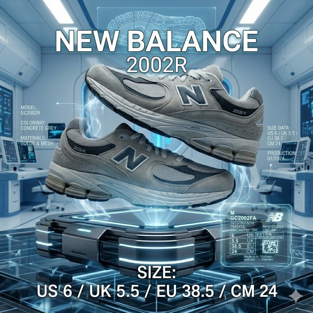 New Balance 2002R Concrete‎ Grey GC2002FA Size 6 7.5W